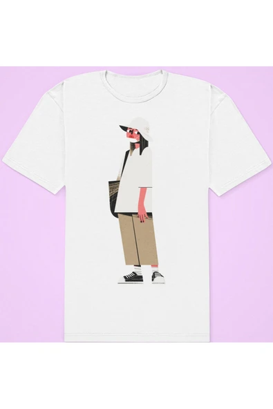 playbackmoda Owersize Pop Art Utangaç Kız Tasarım Baskılı Tişört - Resim 2