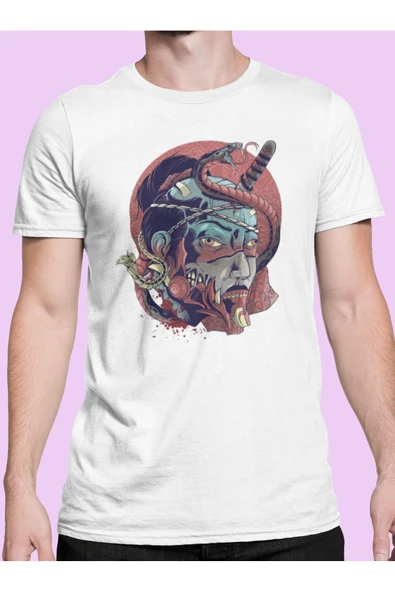 playbackmoda Owersize Ilustrasyon Japon Zombi Samuray Tasarım Baskılı Tişört - Resim 2