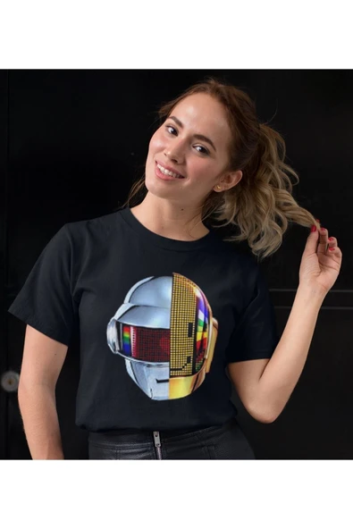 playbackmoda Owersize Müzik Gurup Deft Punk Tasarım Baskılı Tişört - Resim 2