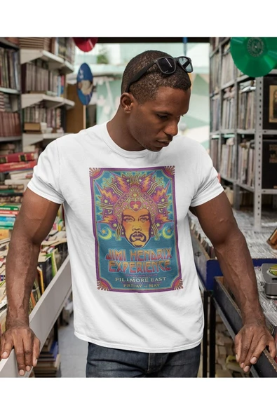 playbackmoda Owersize Tasarım Rock Poster Jımı Hendrıx Baskılı Tişört - Resim 2