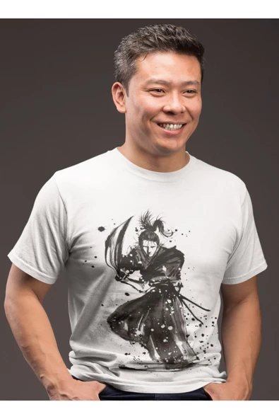 playbackmoda Owersize Tasarım Japon Samuray Baskılı Tişört - Resim 2