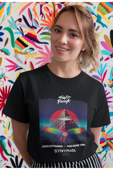 playbackmoda Owersize Müzik Gurup Deft Punk Tasarım Baskılı Tişört - Resim 2