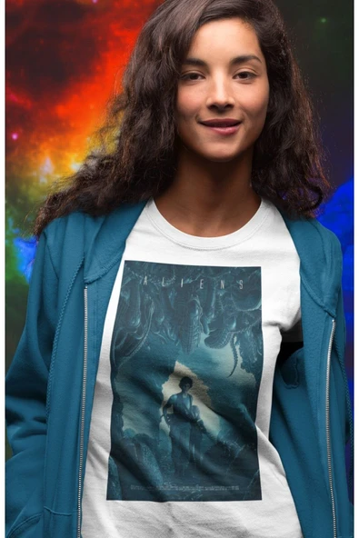 playbackmoda Owersize Film Afiş Alıen Tasarım Baskılı Tişört - Resim 2