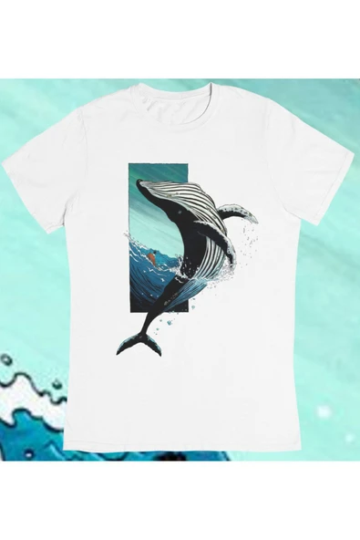 playbackmoda Owersize Illüstrasyon Balina Dalga Tasarım Baskılı Tişört ürün görseli