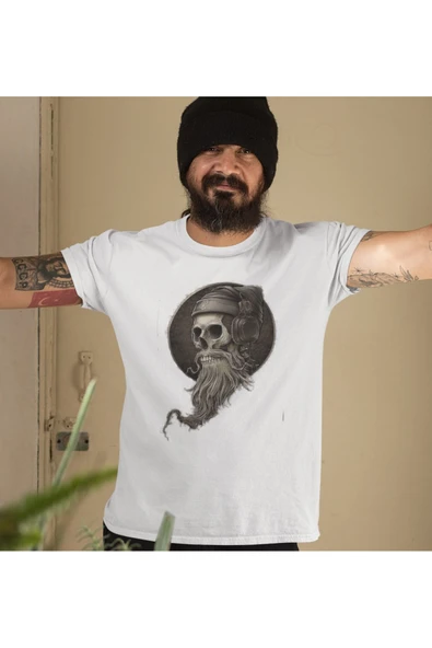 playbackmoda Owersize Sakallı Kurukafa Baskılı Tişört - Resim 2