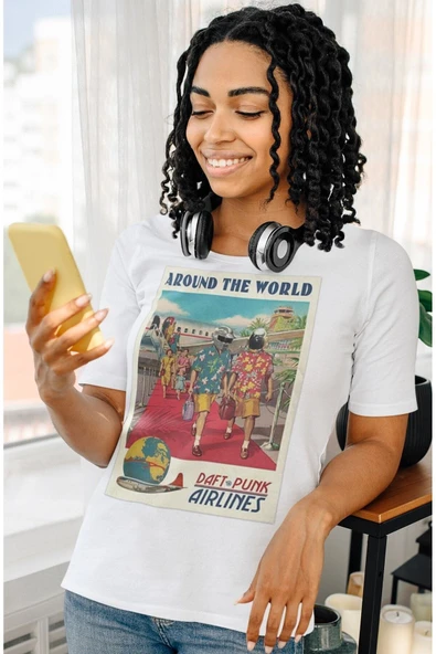 playbackmoda Owersize Müzik Gurup Daft Punk Tasarım Baskılı Tişört - Resim 2