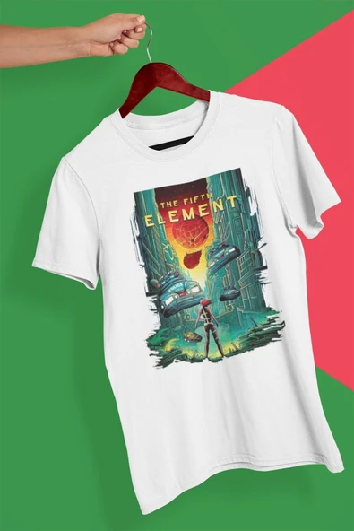 playbackmoda Unisex Beyaz Owersize Film Afiş The Fifth Element Tasarım Baskılı Tişört ürün görseli