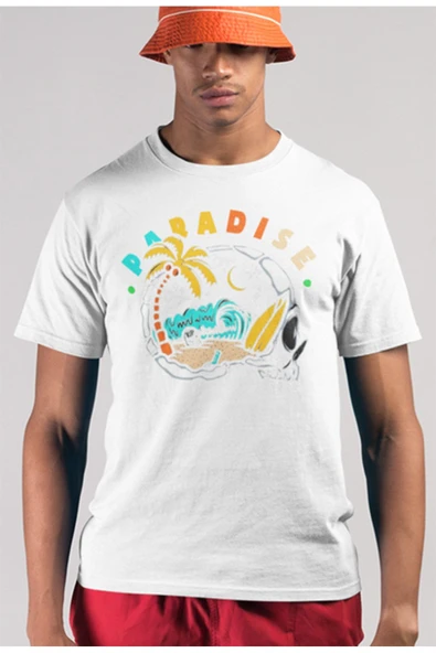 playbackmoda Owersize Paradise Kurukafa Tasarım Baskılı Tişört - Resim 2