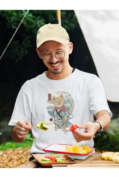 playbackmoda Owersize Tasarım Japon Kimonolu Kedi Baskılı Tişört - Resim 2