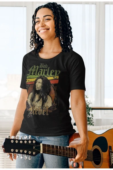 playbackmoda Owersize Tasarım Rock Poster Bob Marley Baskılı Tişört - 2