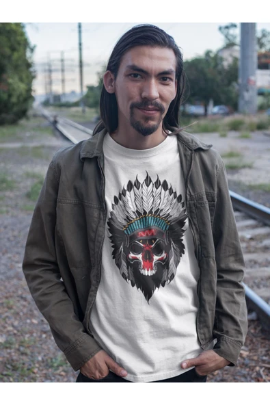 playbackmoda Owersize Kızılderili Korsan Kurukafa Tasarım Baskılı Tişört - Resim 2