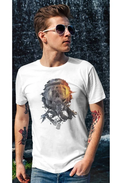 playbackmoda Owersize Pilot Kurukafa Baskılı Tişört - Resim 2