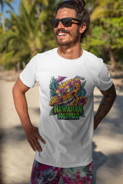 playbackmoda Owersize Havvaıan Horror Kurukafa Baskılı Tişört - Resim 2