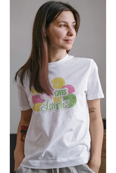 playbackmoda Owersize Life Gives You Lemon Yazı Baskılı Tişört - Resim 2