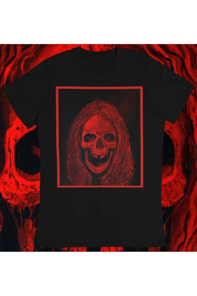 playbackmoda Owersize Kızıl Kurukafa Tasarım Baskılı Tişört ürün görseli