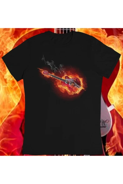 playbackmoda Owersize Illüstrasyon Müzik Gitar Alev Tasarım Baskılı Tişört ürün görseli