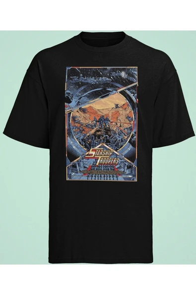 playbackmoda Owersize Film Afiş Starshıp Troopers Tasarım Baskılı Tişört ürün görseli