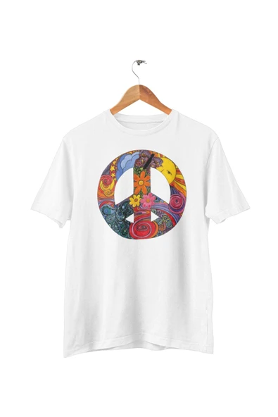 playbackmoda Oversize Renkli Peace Logo Baskılı Oversize Tişört ürün görseli