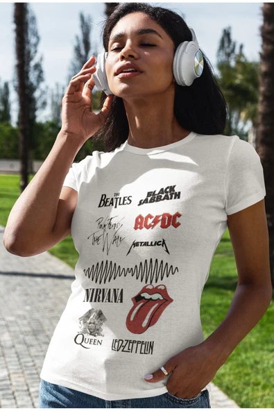 playbackmoda Owersize Müzik Gurupları Logoları Tasarım Baskılı Tişört - Resim 2