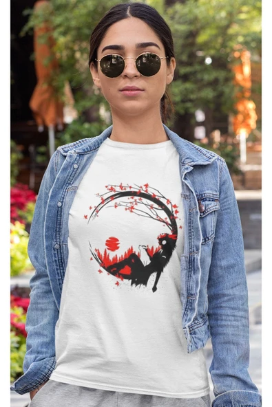 playbackmoda Owersize Ilustrasyon Günbatımı Bahardalı Kız Baskılı Tişört - Resim 2