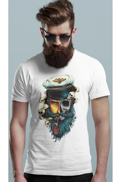 playbackmoda Owersize Kaptan Kurukafa Tasarım Baskılı Tişört - Resim 2