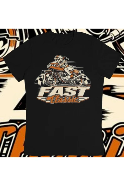 playbackmoda Owersize Vintaage Fast Classic Motosiklet Tasarım Baskılı Tişört ürün görseli