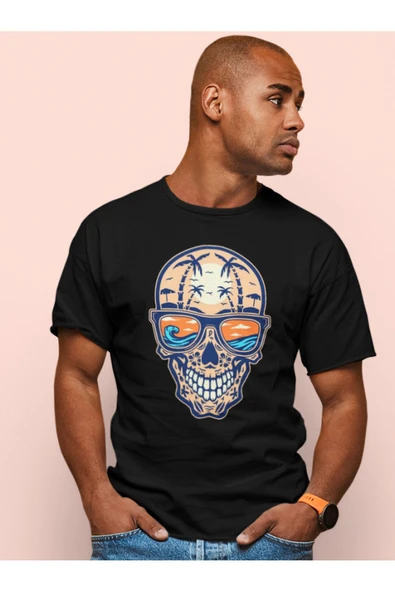 playbackmoda Owersize Ilustrasyon Korsan Kurukafa Tasarım Baskılı Tişört - Resim 2