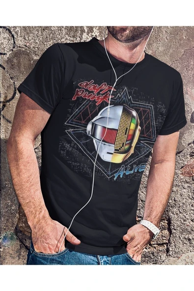 playbackmoda Owersize Müzik Gurup Deft Punk Tasarım Baskılı Tişört - Resim 2