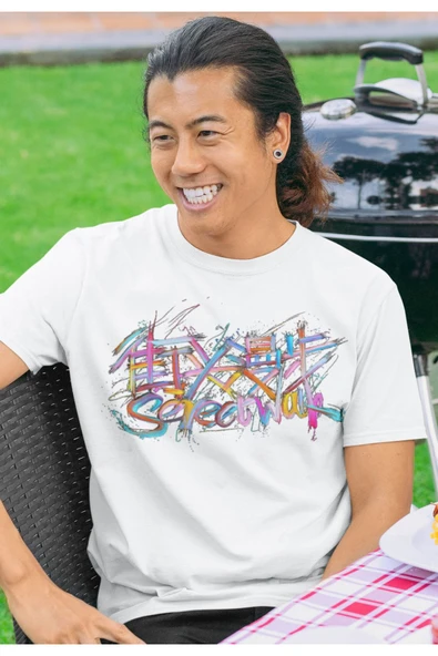 playbackmoda Owersize Japonca Yazı Baskılı Tişört - Resim 2