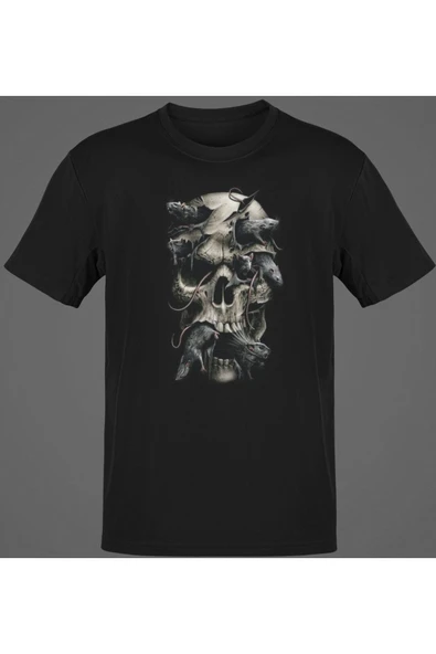 playbackmoda Owersize Fare Ve Kurukafa Baskılı Tişört ürün görseli