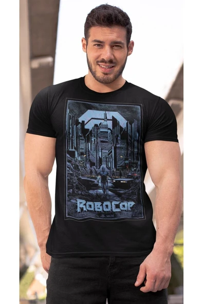 playbackmoda Owersize Film Afiş Robocop Tasarım Baskılı Tişört - Resim 2