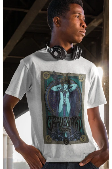 playbackmoda Owersize Müzik Graveyard Tasarım Baskılı Tişört - Resim 2