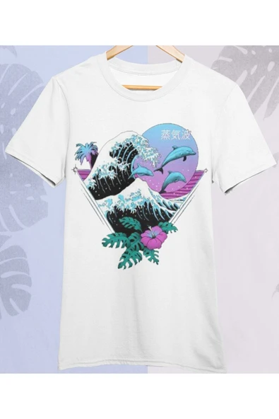 playbackmoda Owersize Tasarım Ilustrasyon Dalga Balık Baskılı Tişört ürün görseli