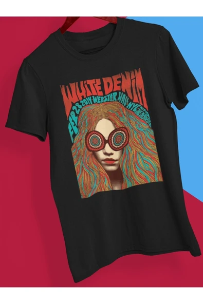 playbackmoda Owersize Tasarım Rock Poster White Denim Baskılı Tişört ürün görseli