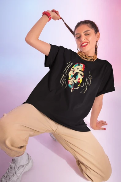 playbackmoda Owersize Müzik Bob Marley Tasarım Baskılı Tişört - Resim 2