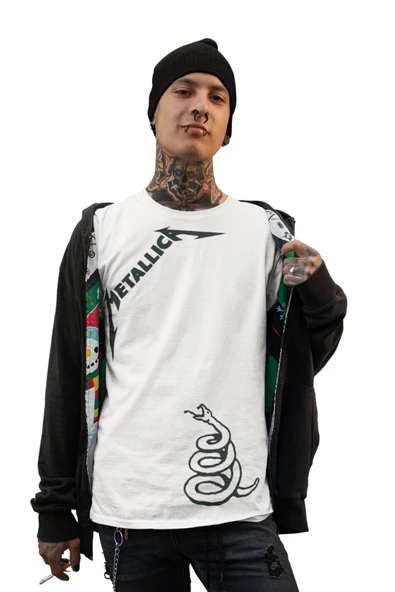 playbackmoda Oversize Albüm Kapakları Metallica Black Book Tasarım Baskılı Oversize Tişört - Resim 2