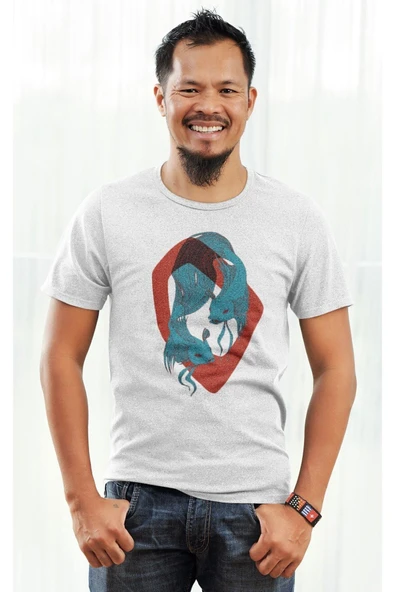 playbackmoda Owersize Tasarım Ilustrasyon Koi Balık Baskılı Tişört - Resim 2