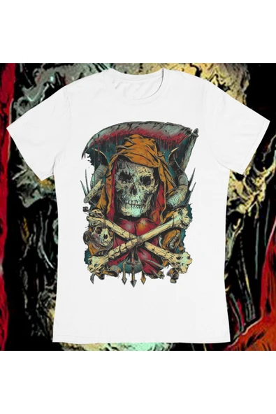 playbackmoda Owersize Illüstrasyon Azrail Kurukafa Tasarım Baskılı Tişört ürün görseli