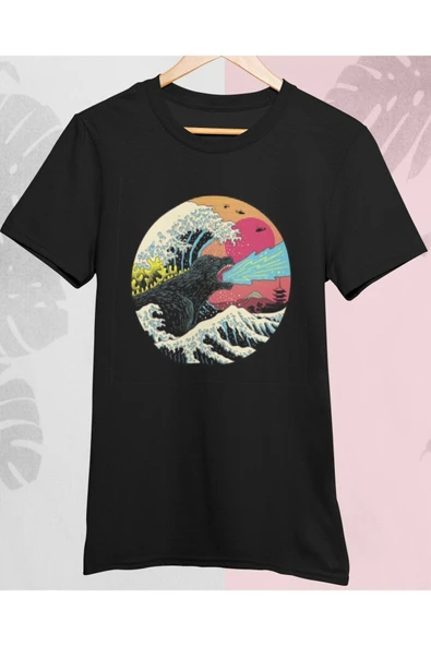 playbackmoda Owersize Tasarım Dalga Godzilla Baskılı Tişört ürün görseli