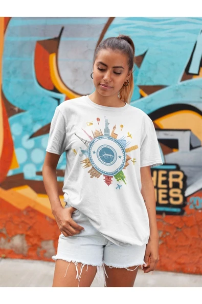 playbackmoda Owersize Tasarım Ülke Şehir Dünya Baskılı Tişört - Resim 2