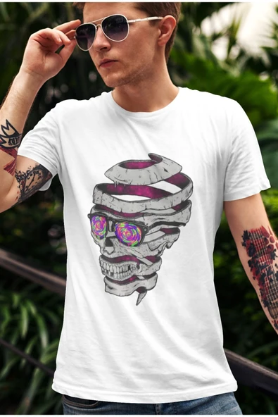 playbackmoda Owersize Ilustrasyon Kurukafa Tasarım Baskılı Tişört - Resim 2