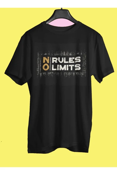 playbackmoda Owersize Tasarım No Rules No Limits Yazılı Baskılı Tişört - 1
