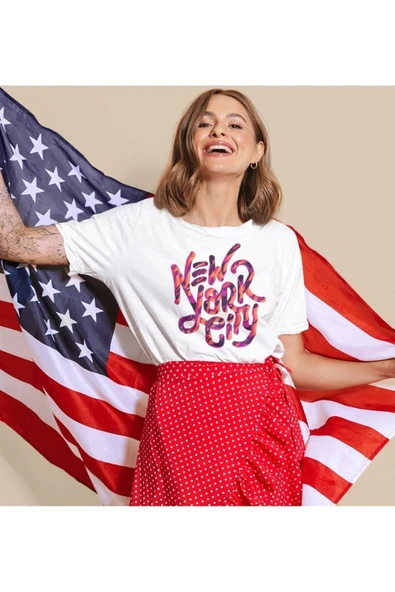 playbackmoda Owersize Tasarım Ülke Şehir Newyork Baskılı Tişört - Resim 2