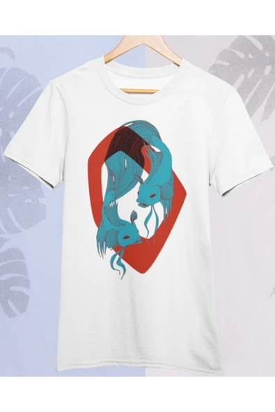 playbackmoda Owersize Tasarım Ilustrasyon Koi Balık Baskılı Tişört ürün görseli