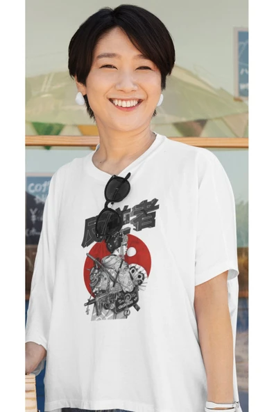 playbackmoda Owersize Japonca Yazı Baskılı Tişört - Resim 2