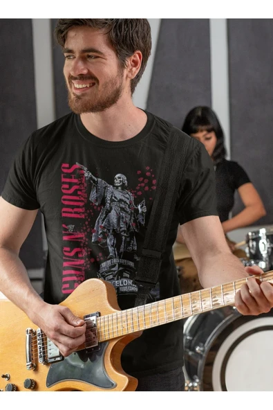 playbackmoda Owersize Tasarım Rock Poster Guns And Roses Baskılı Tişört - Resim 2