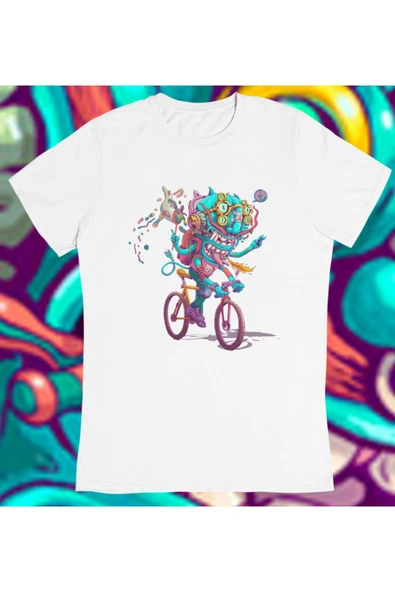 playbackmoda Owersize Illüstrasyon Bisiklet Beyin Tasarım Baskılı Tişört ürün görseli