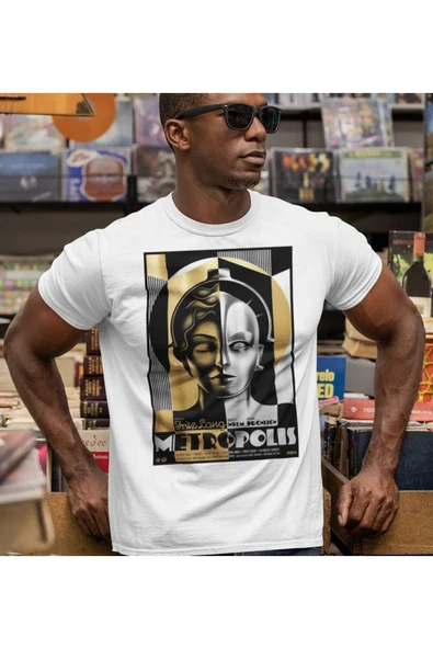 playbackmoda Owersize Tasarım Film Afiş Metropolis Baskılı Tişört - Resim 2