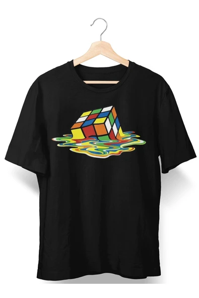 playbackmoda Oversize Renkli Eriyen Rubik Küp Baskılı Oversize Tişört ürün görseli
