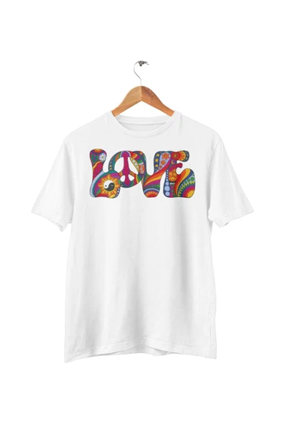 playbackmoda Oversize Renkli Çiçekli Love Yazı Baskılı Oversize Tişört ürün görseli